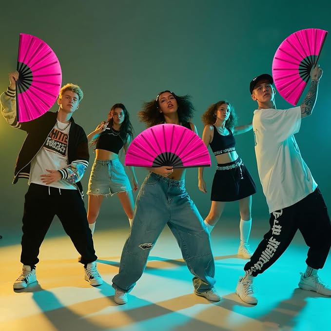 13inch Large Rave Fan Popping Clacking Fans for Line Dancing,Hand Fans for Women Foldable,Boots on The Ground Fan,Portable for Outdoor,Wedding,Party,Decoration (4pcs Pink)