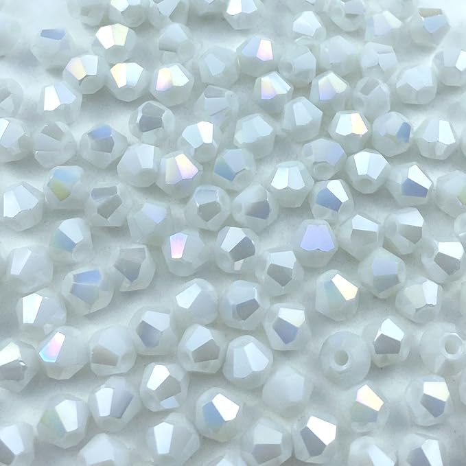 100pcs 8mm Bicone Crystal Glass Beads Loose Spacer Beads Faceted Craft Beads for Jewelry Making DIY Necklace Bracelet Earring Wind Chimes Suncatchers Ornamen(Ceramic White AB)