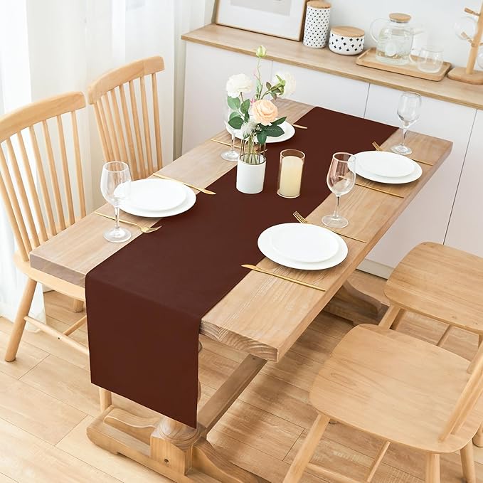 2 Pack Chocolate Table Runner 12 x 60 Inch Solid Color Farmhouse Runners Coffee Table Dresser for Daily Party Home Decoration