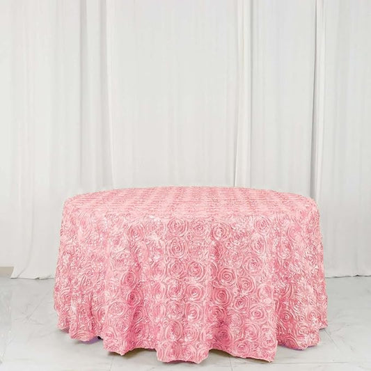 Efavormart 120" Wholesale Round Table Cover Pink Grandiose Rosette 3D Satin Tablecloth for Wedding Party Event Decoration