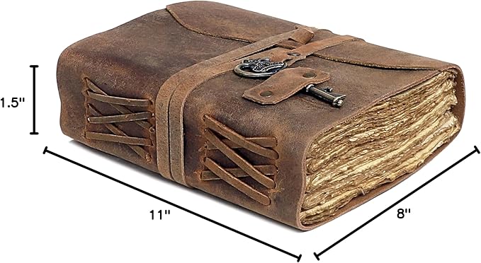 Vintage Leather Journal - Antique Handmade Leather Bound journal with deckle edge paper for Men And Women Diary - Leather Sketchbook - Drawing Journal Notebook - Great Gift (11.7X8.3)