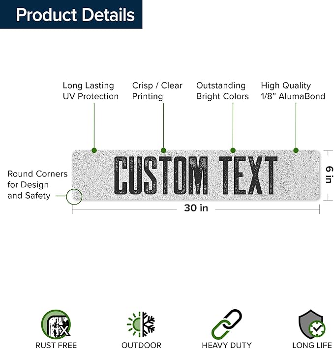Custom Sign, Custom Street Sign, 11 Font Colors, 13 Font Styles, 4 Hole Options, 22 Sizes, 6x30 Inches, Rust Free DiBound, Fade Resistant, Made in USA by My Sign Center (Concrete)