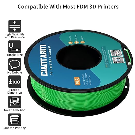 GIANTARM PLA Filament 2KG,Green 3D Printer Filament 1.75mm,Neatly Wound Green PLA 2pcs 1kg Spool (2.2lbs),Dimensional Accuracy +/- 0.02 mm,Fit Most FDM 3D Printers