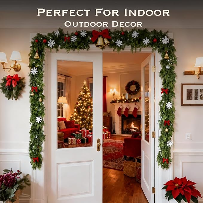 9ft Christmas Cedar Garland Artificial Realistic, Real Touch Greenery Garlands for Decoration, 2025 New Pine Garland for Mantle Table Fireplace Stairs Outdoor Indoor Christmas Decorations
