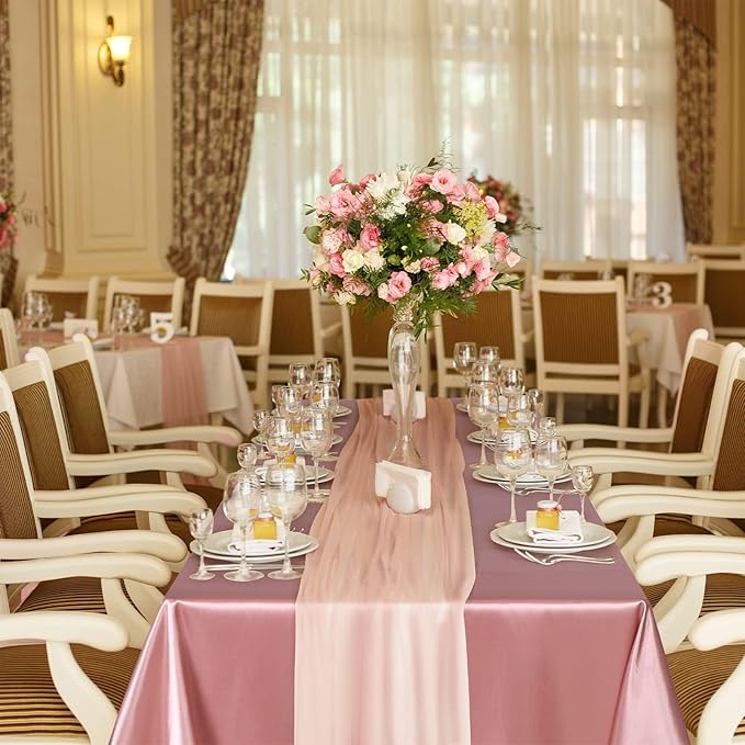 TURSTIN 4 Packs Rose Gold Satin Tablecloth 102 x 58 Inch Overlay Satin Table Cover Rectangle Bright Silk Tablecloth Smooth Fabric Table Decoration for Wedding Banquet Party Events