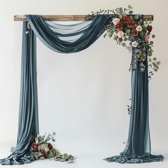 Wokceer Wedding Arch Draping Fabric Grey Blue 28.7" x 20FT Sheer Drapes Backdrop for Ceremony, Birthday Party, Bridal Shower Decoration