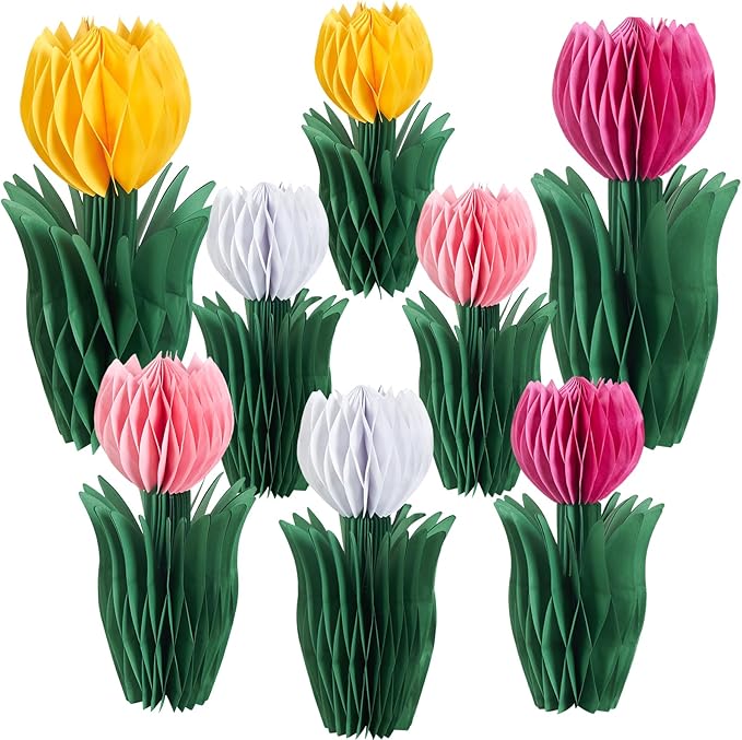 SUNBEAUTY 8 PCS Flower Honeycomb Decor Tulips Table Centerpieces Spring Decor for Home Office