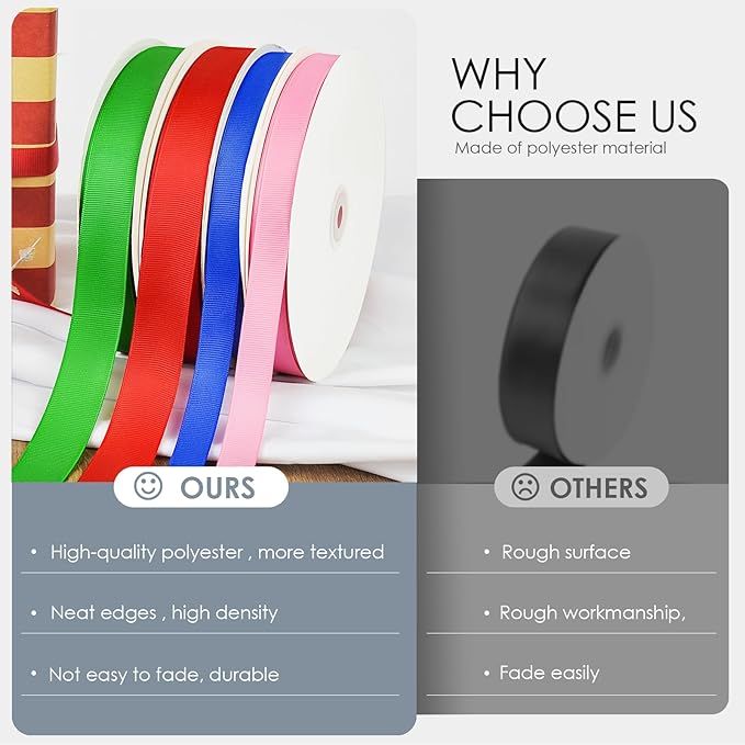 100 Yards 1 inch Grosgrain Ribbon, Solid Color Fabric Ribbon Perfect for Gift Wrapping, Wedding, Handmade Bows, Floral Bouquets and Party Decoration(White)