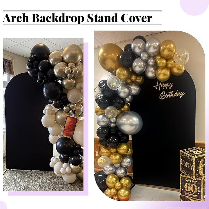 Wedding Arch Cover 6FT 7.2FT Arch Backdrop Cover Fitted Spandex Covers Set of 2 Round Top Chiara Arches Backdrop Stand Covers for Party Birthday Decoration（Black