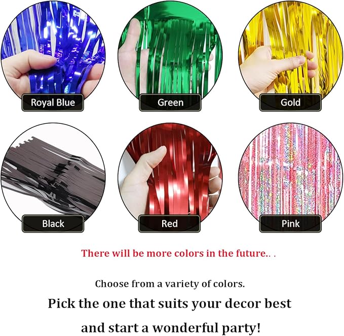 4 Pack Red Total 40 Feet Foil Fringe Garland Metallic Tinsel Banner Wall Hanging Drapes Parade Float Skirting Decorations for Trailer Mardi Gras Party Birthday Wedding Baby Shower