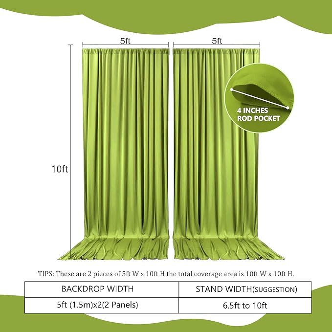 2 Panels Olive Green Backdrop Curtain, 10 x 10 Feet Background Curtains for Parties, Weddings, Baby Showers, Bachelorette Halloween, Christmas Birthday Party Photoshoot Backdrop Curtains Decorations