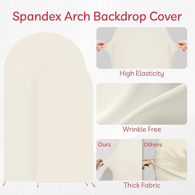 Set of 2 Arch Backdrop Cover Beige High Elastic Wrinkle-Resistant Arch Cover Spandex Fabric Thick Opaque Round Top Chiara Backdrop for Weddings Birthday Baby Shower Garden 6.6FT, 8FT