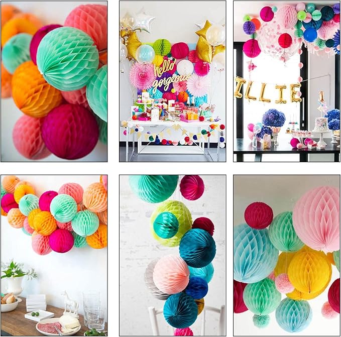 ZOOYOO 12Pcs 6" 10" Honeycomb Balls Decorations Hanging Tissue Paper Pom poms for Birthday Wedding Engagement Holidays Home Decor Fiesta Mexican Party(Rainbow)
