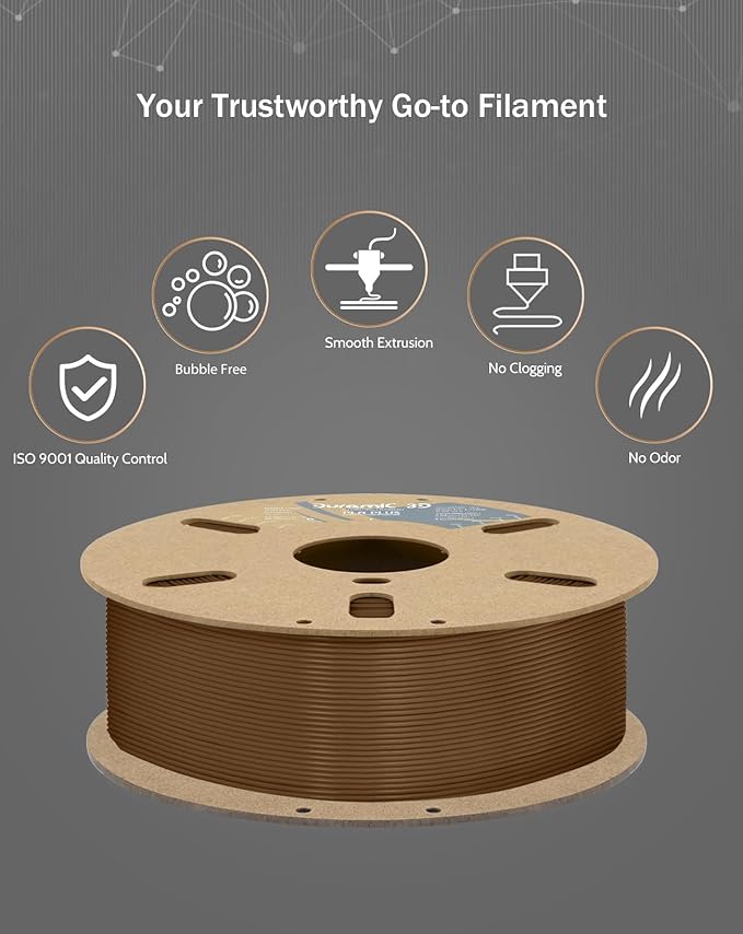 DURAMIC 3D PLA+ Filament 1.75mm 1Kg Brown, PLA Plus Filament 1Kg Spool(2.2lbs) Tougher and Stronger, Dimensional Accuracy Probability +/- 0.02mm