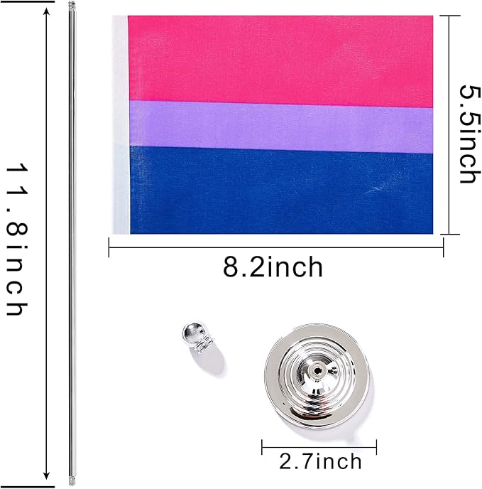 ZXvZYT 2 Pack Pride Rainbow Bisexual flag Bi table flag,Small Mini LGBT Desk Flags With Stand Base,American Rainbow Mardi Gras Party Decorations Supplies