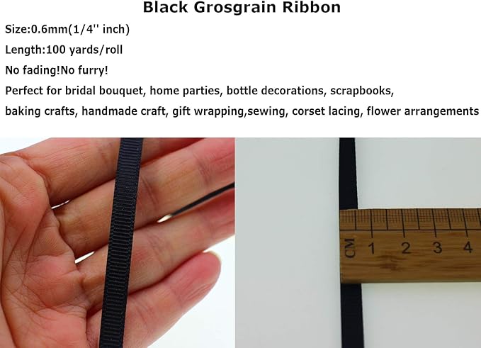 Jesep One Roll 100 Yards 1/4" Soild Grosgrain Ribbon Boutique Gift Wrapping Package Ribbon, DIY Crafts Bow Hair Headband Accessories Assorted Ribbon#30(1/4" 6mm, Black)