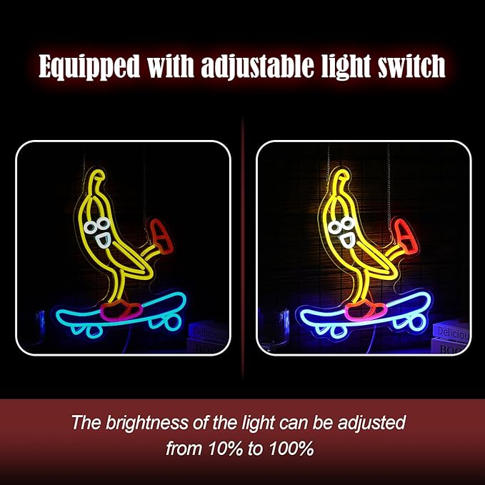 Skateboard Banana Neon Sign Cool Slide Banana LED Neon Light Dimmable Banana Light Up Sign for Shop Bedroom Party Bar Art Wall Decoration(16.3"*13")