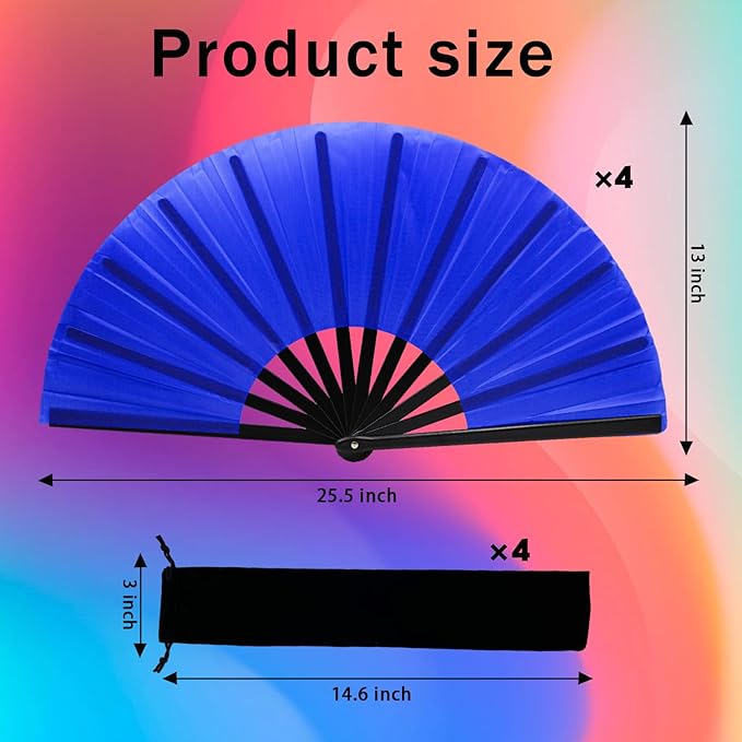 13inch Large Rave Fan Popping Clacking Fans for Line Dancing,Hand Fans for Women Foldable,Boots on The Ground Fan,Portable for Outdoor,Wedding,Party,Decoration (Four Colors)