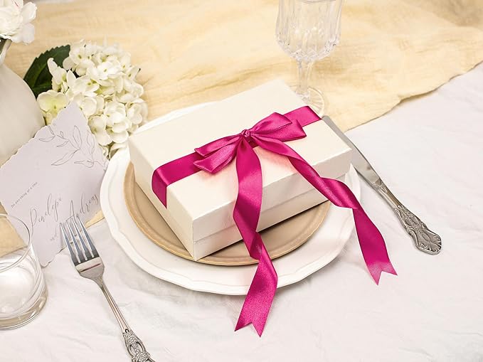 Rose Red Satin Ribbon 1 inch X Continuous 100 Yards, Single Face Polyester Ribbon Perfect for Gift Wrapping, Flower Bouquet, Wedding Decor, Crafts, Bow Making, Sewing and More