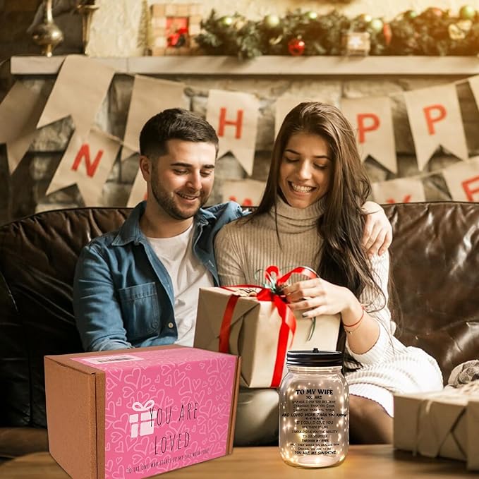 CNVOILA Valentines Day Gifts for Her, For Wife From Husband, Frosted Valentine Mason Jar, Stylish Home Decor, Anniversary Thoughtful Unique Present, Personalized Funny Gifts