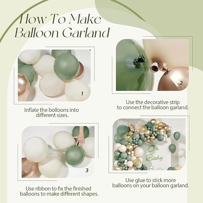 Sage Green Balloon Arch Kit, 141pcs Sage Green Gold Sand White Balloons for Wedding Engagement Anniversary Bridal Shower Baby Shower Birthday Jungle Safari Party Decorations