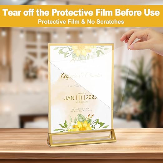 EHWINE 26 Pack 4×6 Clear Acrylic Sign Holder with Gold Borders and Vertical Stand, Double Sided Table Menu Holders Picture Frames for Wedding Table Numbers, Restaurant Signs, Photos and Art Display
