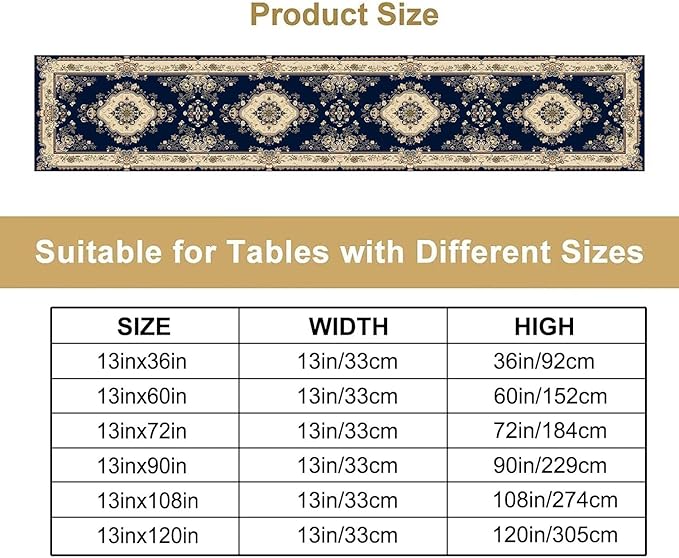 Vintage Elegant Farmhouse Table Runner Blue Beige Flower for Home Farmhouse Kitchen Table Dining Coffee Room Garden Party Wedding Decor 13x36in
