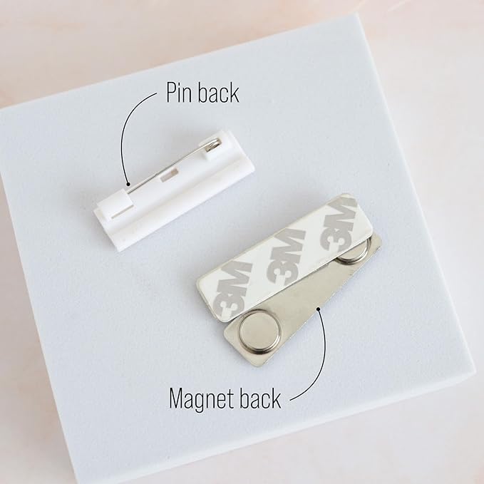 Personalized Name Tag Badges Identification Customized with Text & Logos, Acrylic Name ID for Clothing with Pin or Magnetic Backing, Gold & Silver Plates for Business or Employees