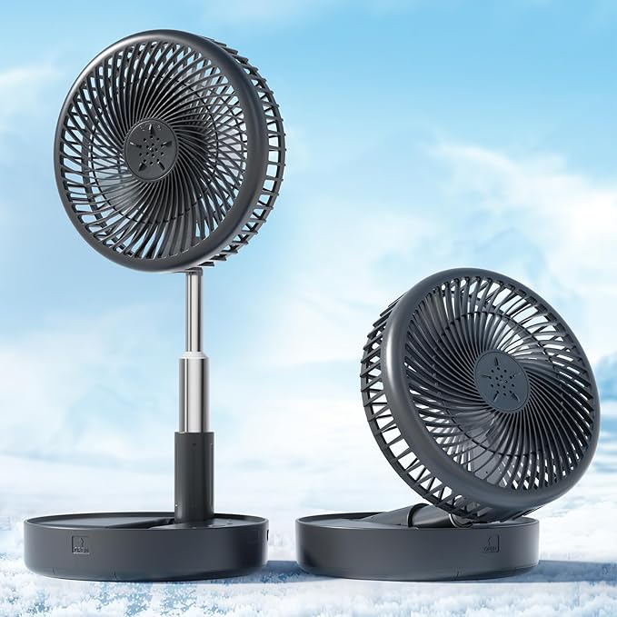 Primevolve Battery Operated Fan,Portable Rechargeable USB Floor Table Desk Fan with Adjustable Height, 4 Speed Settings Pedestal Fan for Bedroom Camping Travel,Black 7.7"