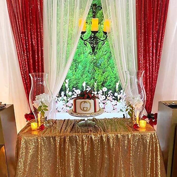 Red Sequin Backdrop Curtains 2 Panels 2FTx8FT Glitter Red Drapes Backdrops Sparkly Photo Backdrop Party Wedding Baby Shower Curtain Sparkle Photography Background