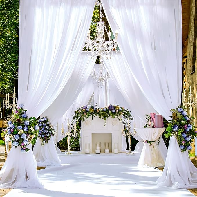 PARTISKY 10x10ft White Chiffon Sheer Backdrop Curtains (2 Panels 5x10ft Each) -Wrinkle-Free Drapes for Wedding, Birthday Party & Photography Stage Decor
