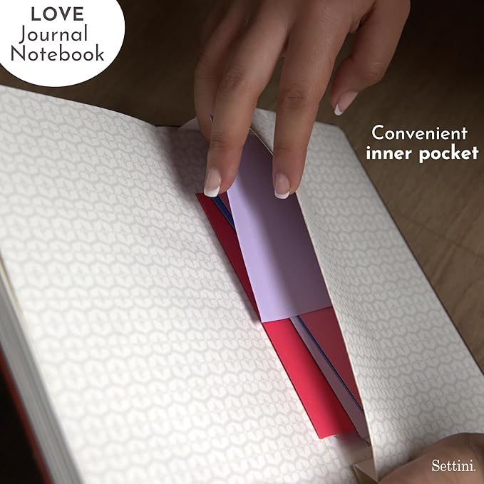 SETTINI Lined Journal, Ideal for Journaling - A5 Vegan Leather Notebook, 192 Archival-Quality Pages, QuillEase Bleed-Free Paper, Inner Pocket & Bookmark - Love Journal for Women, Red Heart