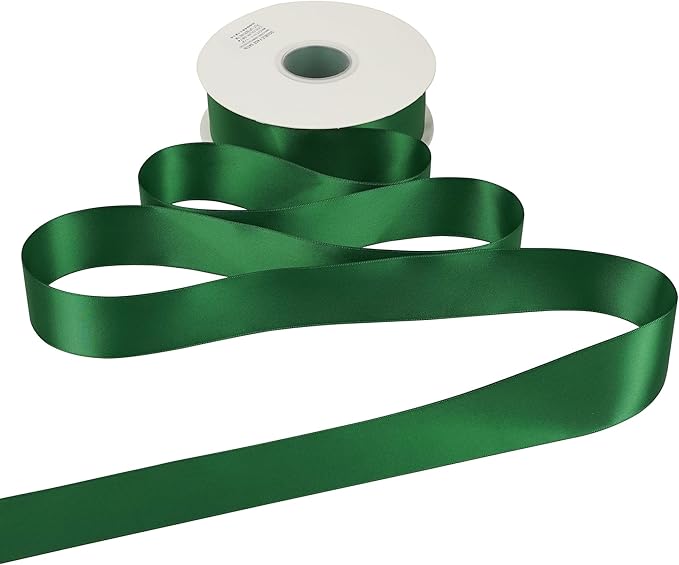 HUIHUANG 1-1/2 inch Double Face Satin Ribbon, Polyester Forest Green Ribbon 50 Yards Per Roll for Gift Wrapping Bows Making Floral Bouquet Christmas Tree Decor Party Favor and Craft Supplies