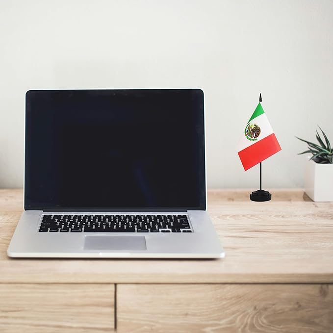 12 Pack Mexico Desk Flags, Mexican Desktop Flag, Small Miniature Office Flags with 12" Black Pole and Black Base, Offices, Classroom, Home, Festival Decoration (Mexico)