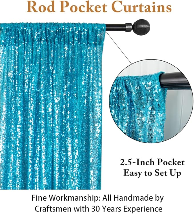 ShinyBeauty Sequin Backdrop Curtains 4 Panels Aqua 2FTx8FT Sequin Fabric Photo Backdrop Curtains Turquoise Glitter Curtains for Party