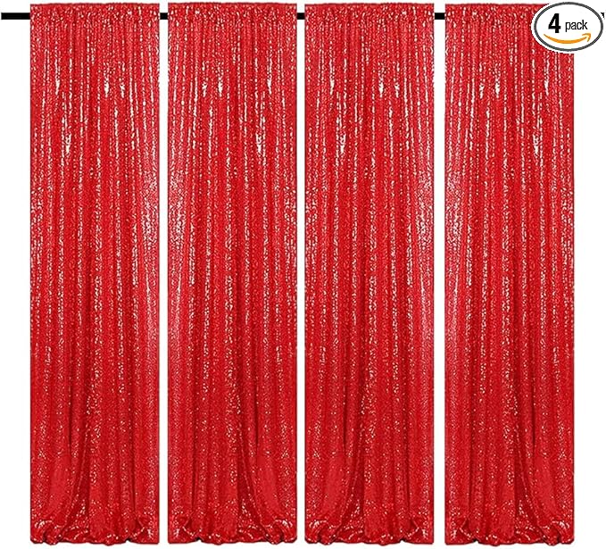 Red Sequin Curtains 2FTx8FT 4 Panels Red Sequin Backdrop for Parties Glitter Backdrop Photo Background for Wedding Baby Shower
