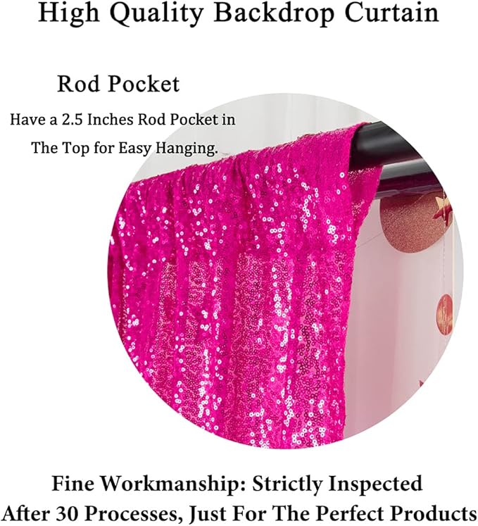 DUOBAO Sequin Backdrop 10x10 Ft Hot Pink Sequin Curtain for Halloween, Weddings & Parties