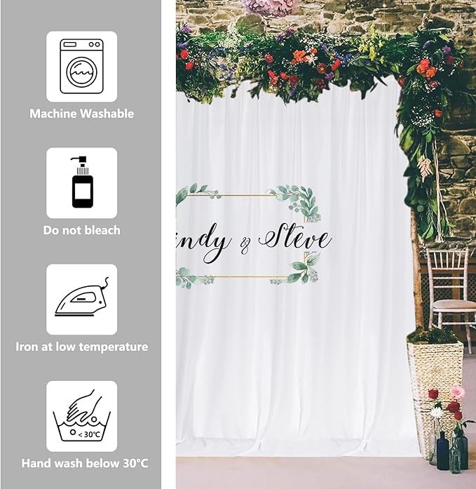 MYSKY HOME White Backdrop Curtain for Wedding Decor Holiday Party 6 Panels- White Wedding Backdrop Polyester Photography Backdrop Drapes Baby Shower Birthday Privacy Curtains Home Decor, 5ft x 10ft