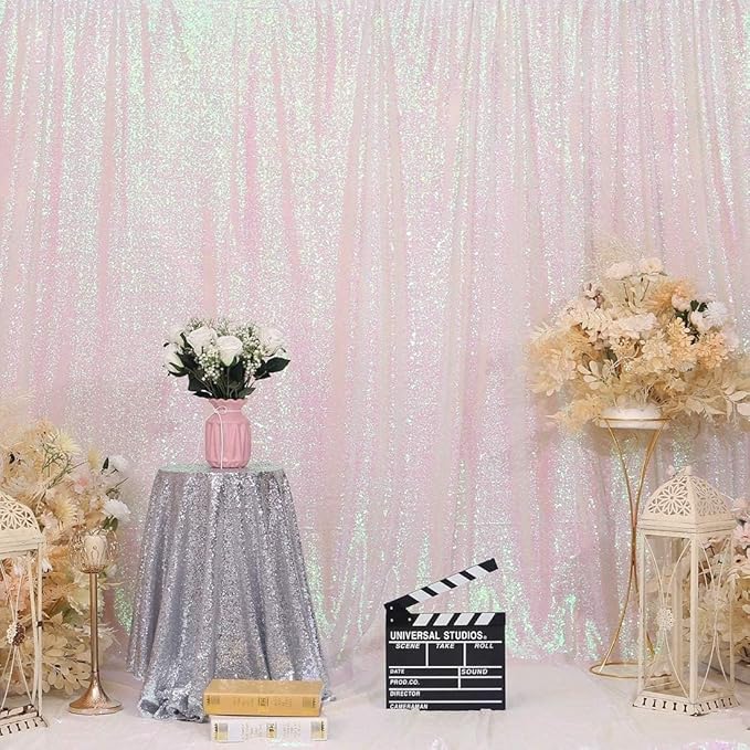 Juya Delight White Iridescent Sequin Backdrop, 6ftx6ft Glitter Photo Backdrop Curtain for Birthday Party Wedding Festival Ceremony