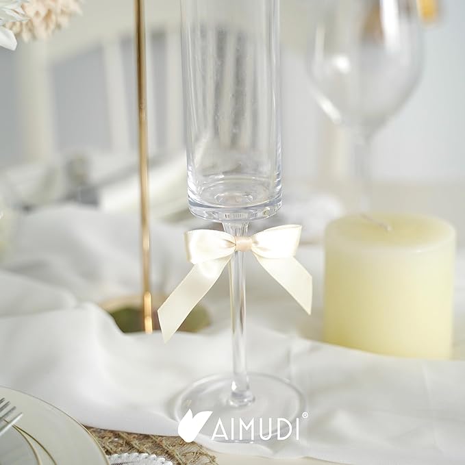 AIMUDI Ivory Bows 2.5" Pretied Satin Ribbon Bows Premade Twist Tie Bow for Treat Bags Cake Pop Bow for Wedding Favors Mini Bows for Gift Wrapping Baby Shower Decorations - 50 Counts