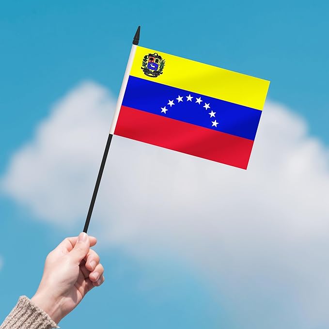 2 Pack Venezuela Desk Flag Set, Venezuelan Desktop Small Miniature Table Office Flag with 12" Black Pole and Black Base, Offices, Classroom, Home, Festival Decoration (Venezuela)