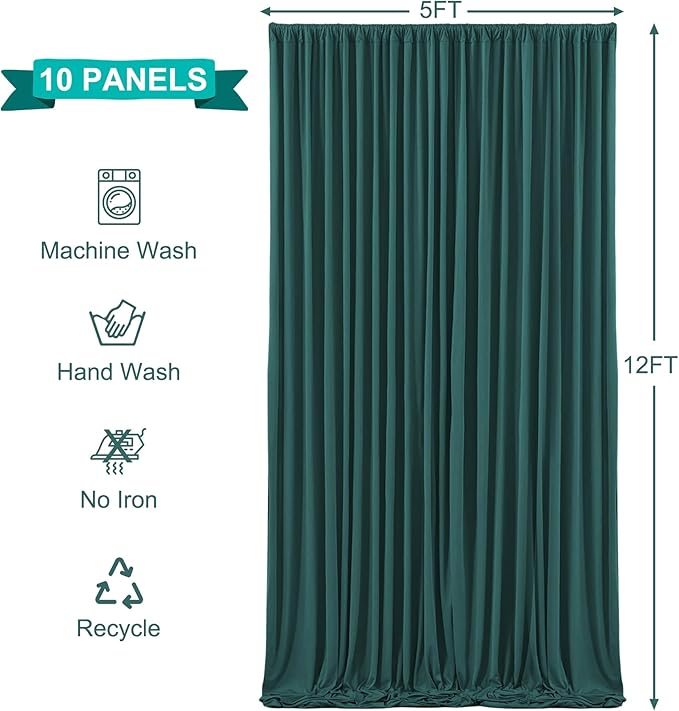 50ft x 12ft Emerald Green Backdrop Curtains Wrinkle Free Backdrop Curtain for Wedding Parties Fabric Backdrops Drapes Back Drop Cloth Bridal Shower Stage Curtains Wedding Decorations for Reception