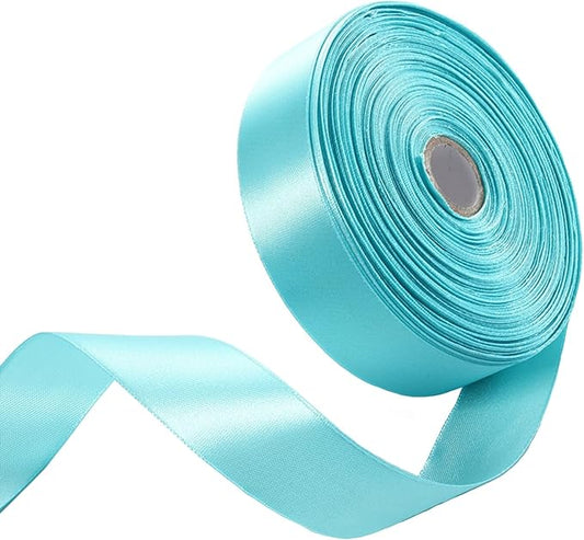 1 Inch Aqua Blue Satin Ribbon 50 Yards Solid Fabric Ribbons for Gift Wrapping, Crafts, Floral Arrangements, Wedding, Party, Holiday Decor
