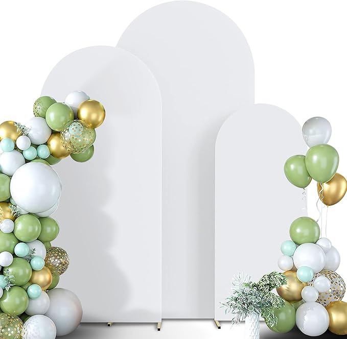 Spandex Anti Wrinkle Arch Backdrop Cover - High Elastic Fitted Arch Stand Cover Set of 3, White Round Top Chiara Backdrop for Wedding Birthday Party Garden Decor 6Ft, 6.6Ft, 7.2Ft