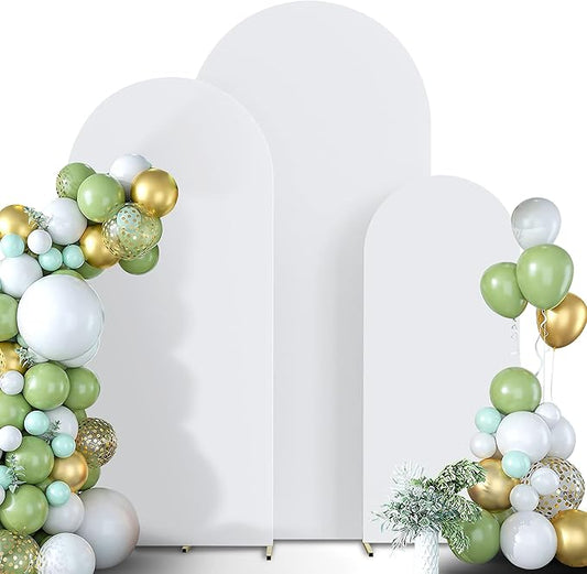 Spandex Anti Wrinkle Arch Backdrop Cover - High Elastic Fitted Arch Stand Cover Set of 3, White Round Top Chiara Backdrop for Wedding Birthday Party Garden Decor 6Ft, 6.6Ft, 7.2Ft