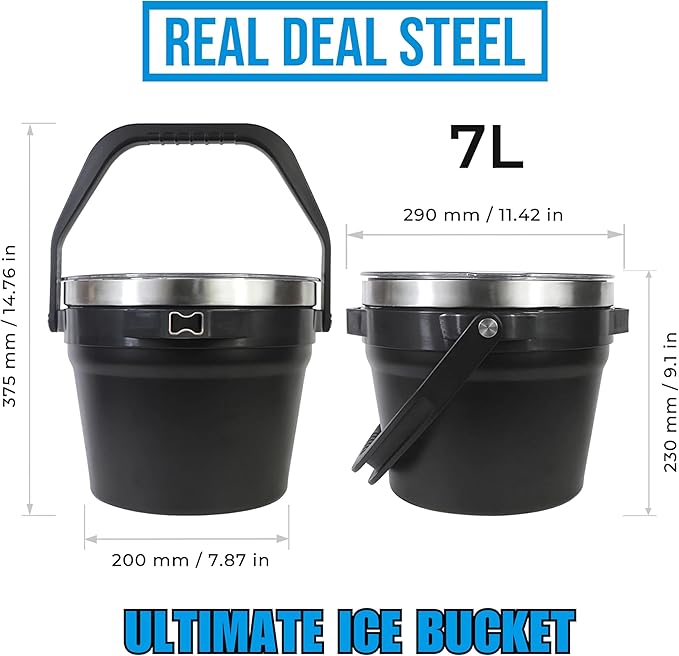 Large Insulated Ice Bucket with Lid – Stainless Steel Ice Bucket and Scoop – Ice Buckets for Parties, Bars – Ice Bucket with Lid and Scoop – Outdoor Ice Bucket, Champagne (Black)