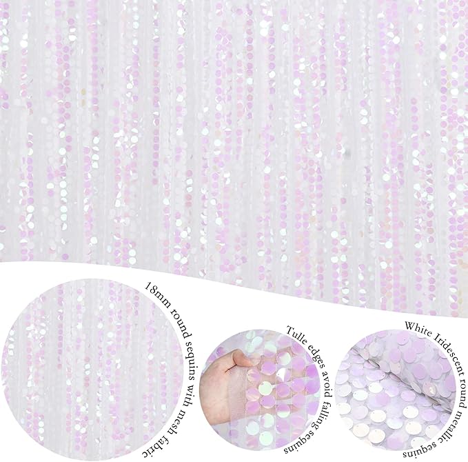 Glitter Backdrop Curtains 4ftx8ft White Iridescent Sequin Drapes Panels Mermaids Party Undersea World Party Wall Decorations Background Fabric