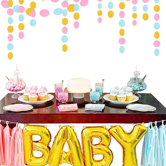 Blue Pink Gold Party-Decorations Gender-Reveal - 52Ft Paper Streamers Garland Hanging Decor Birthday Banner Ideas Event Party Supplies