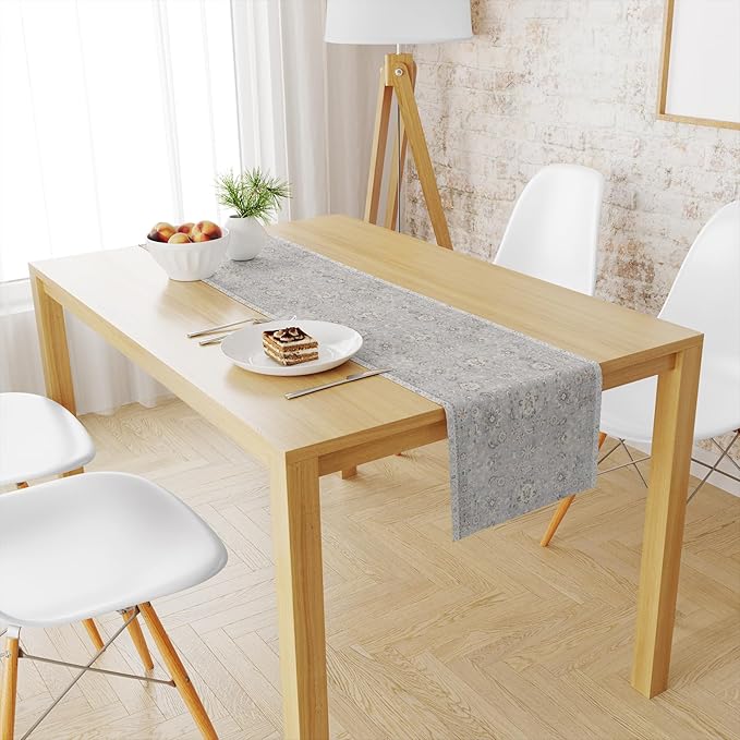 Snycler Table Runner Boho Table Runners Vintage Elegant Farmhouse Table Center Linen Decor for Home Dining Party Entrance (13x48 Inch) Gray