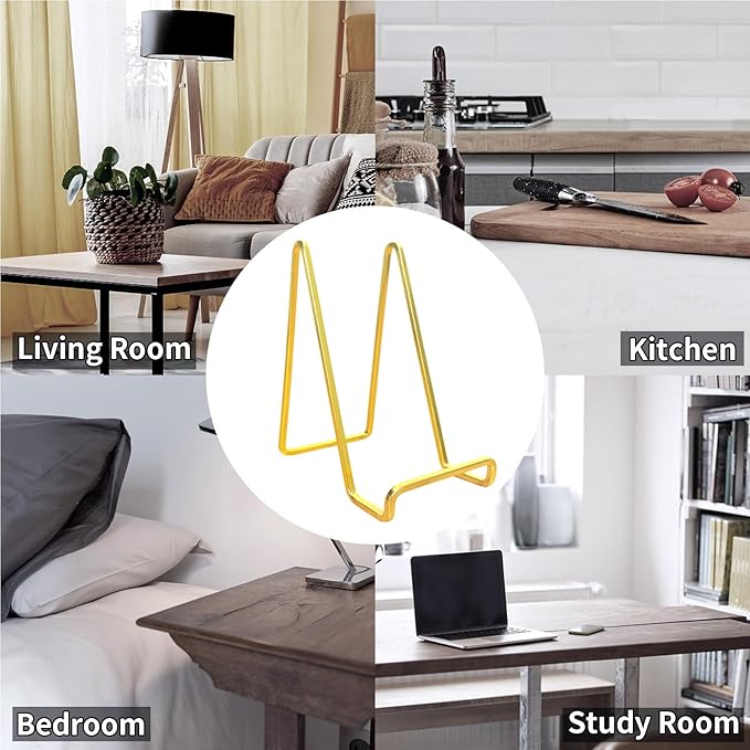 3 Pack 6 inch Metal Plate Stands for Display, Plate Holder Pictures Frame Easel Display Stand, Tabletop Picture Stand, Iron Easels for Display Photo Frames, Plates, Vinyl Record，Book, Plaque, Sign